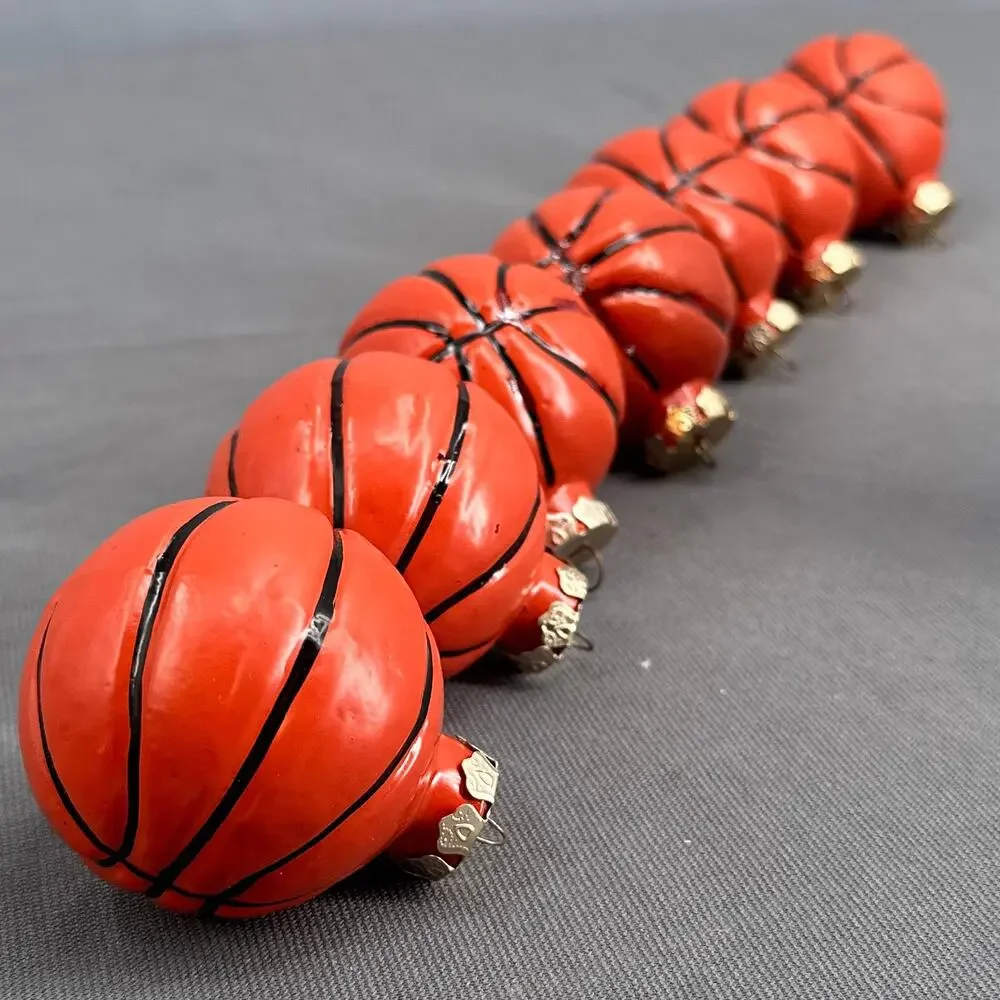 VTG Glass Basketball Christmas Ornaments Set 7 Sporty Athlete Team Player Y2K